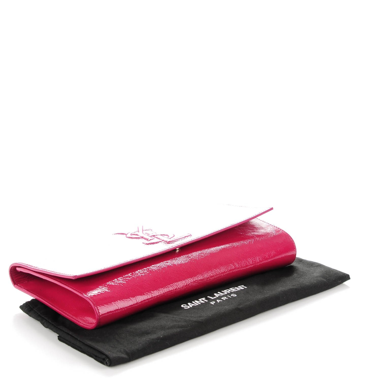 Saint Laurent Textured Patent Monogram Large Belle De Jour Clutch Fuchsia 4 of 11