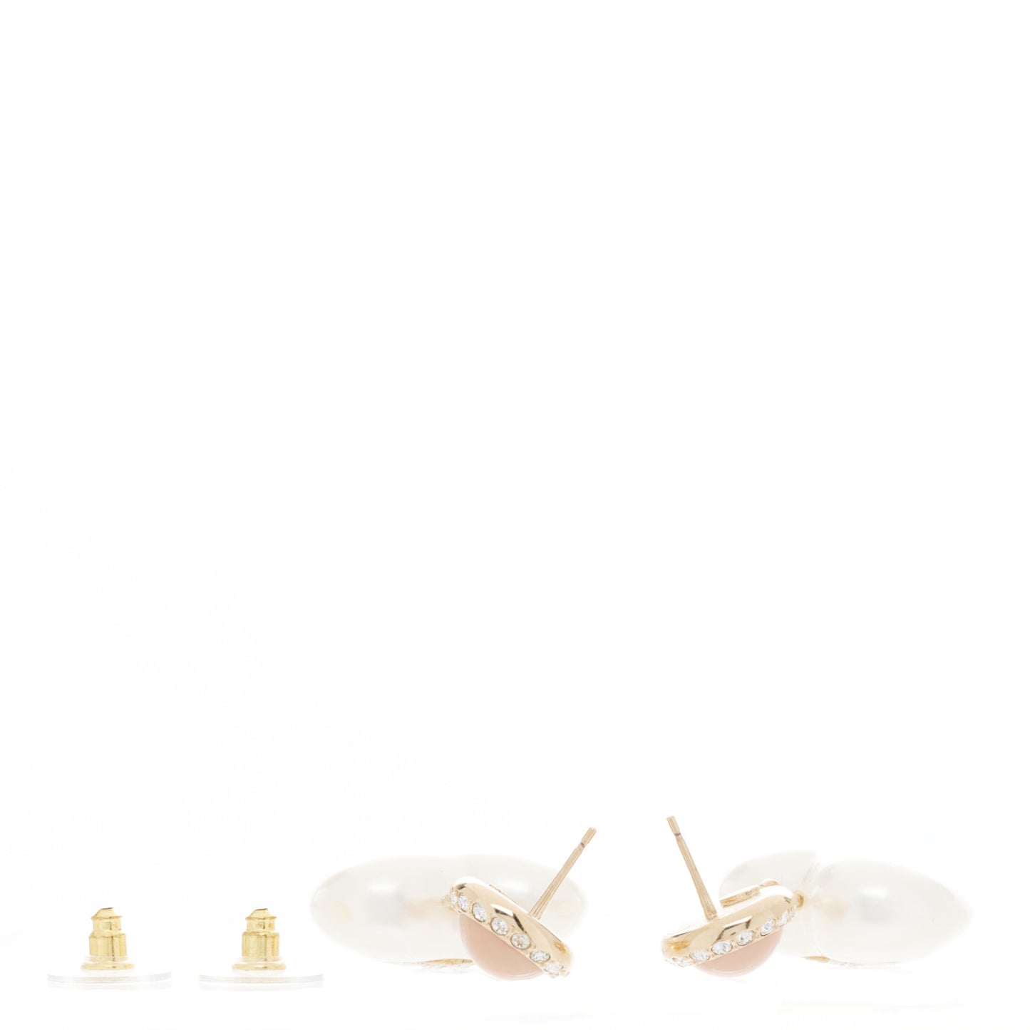 Pearl Resin Crystal CC Heart Drop Earrings Pink Gold