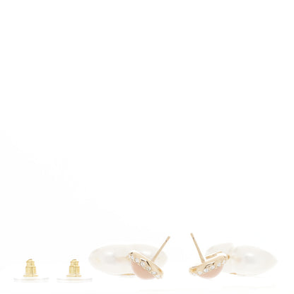 Chanel Pearl Resin Crystal CC Heart Drop Earrings Pink Gold 3 of 5
