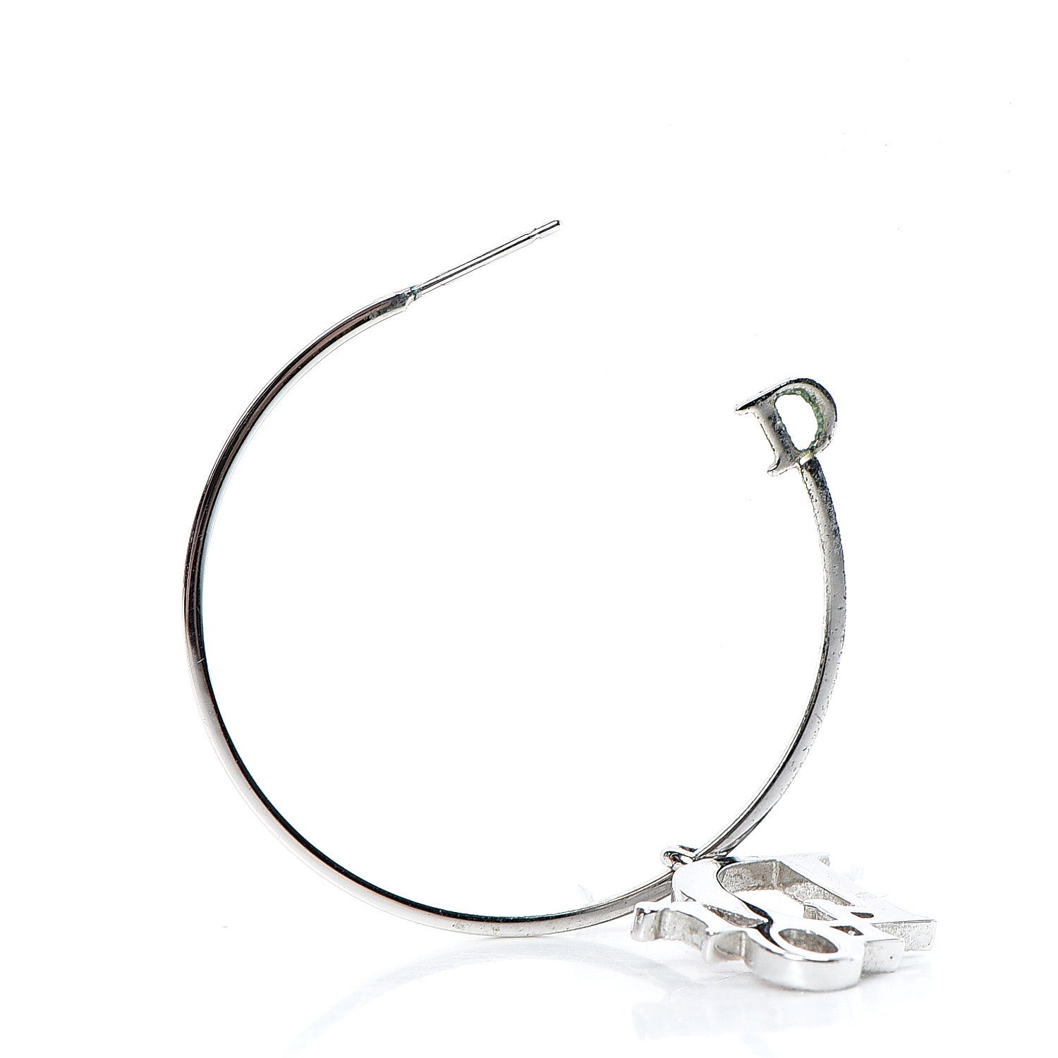 Christian Dior Crystal Logo Hoop Earrings Silver 3 of 6