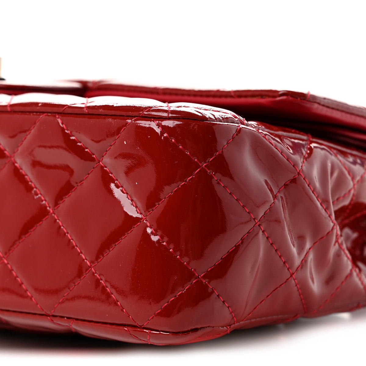 Patent Calfskin Quilted Medium Double Flap Red