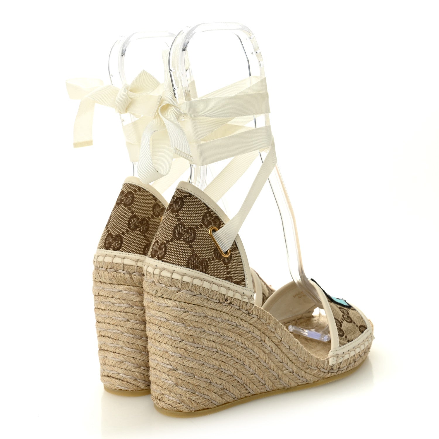 Gucci Monogram Patches Ankle Wrap Platform 35/120mm Espadrille Wedges 36 Beige White 4 of 7