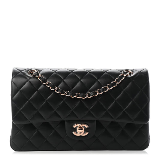 Lambskin Quilted Medium Double Flap Black