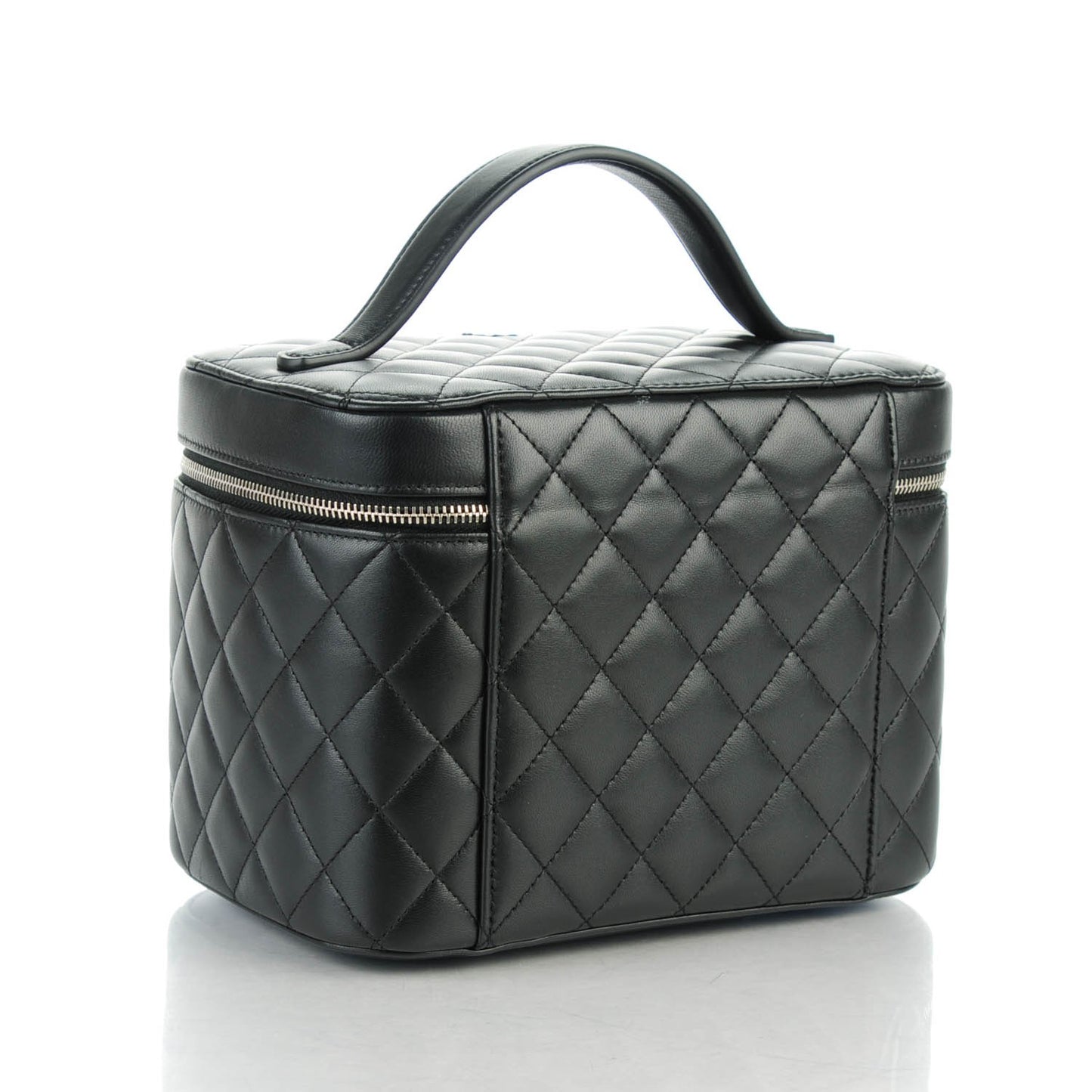 Lambskin Quilted Large Vanity Pouch Black