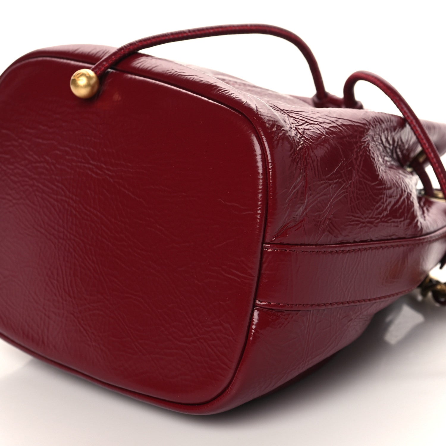 Chanel Shiny Aged Calfskin CC Chain Mini Drawstring Bag Red 9 of 10
