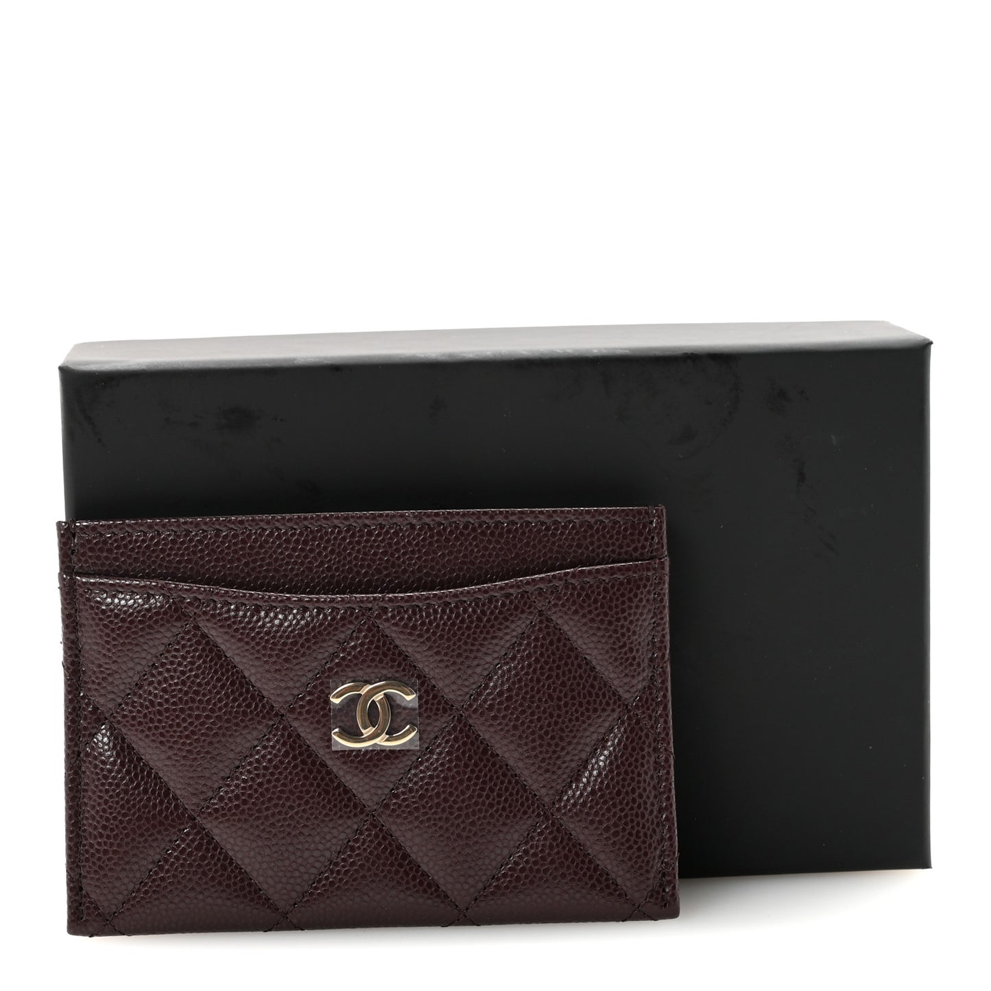 Caviar Quilted Card Holder Dark Brown