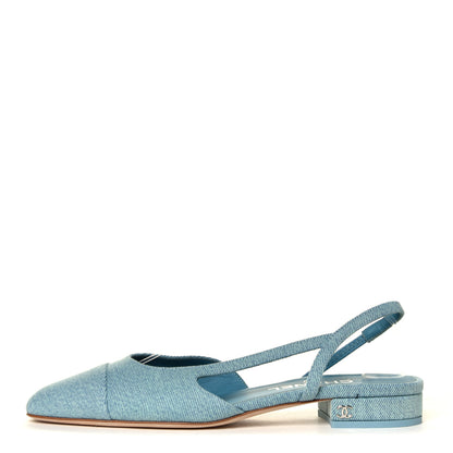 Chanel Denim Cap Toe CC Slingback Flats 38 Blue 2 of 12