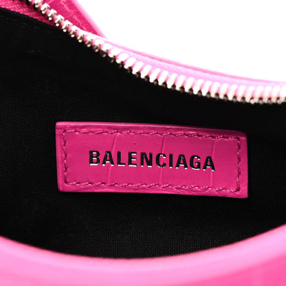 Balenciaga Extra Supple Calfskin Crocodile Embossed XS Le Cagole Shoulder Bag Lipstick Pink 7 of 11