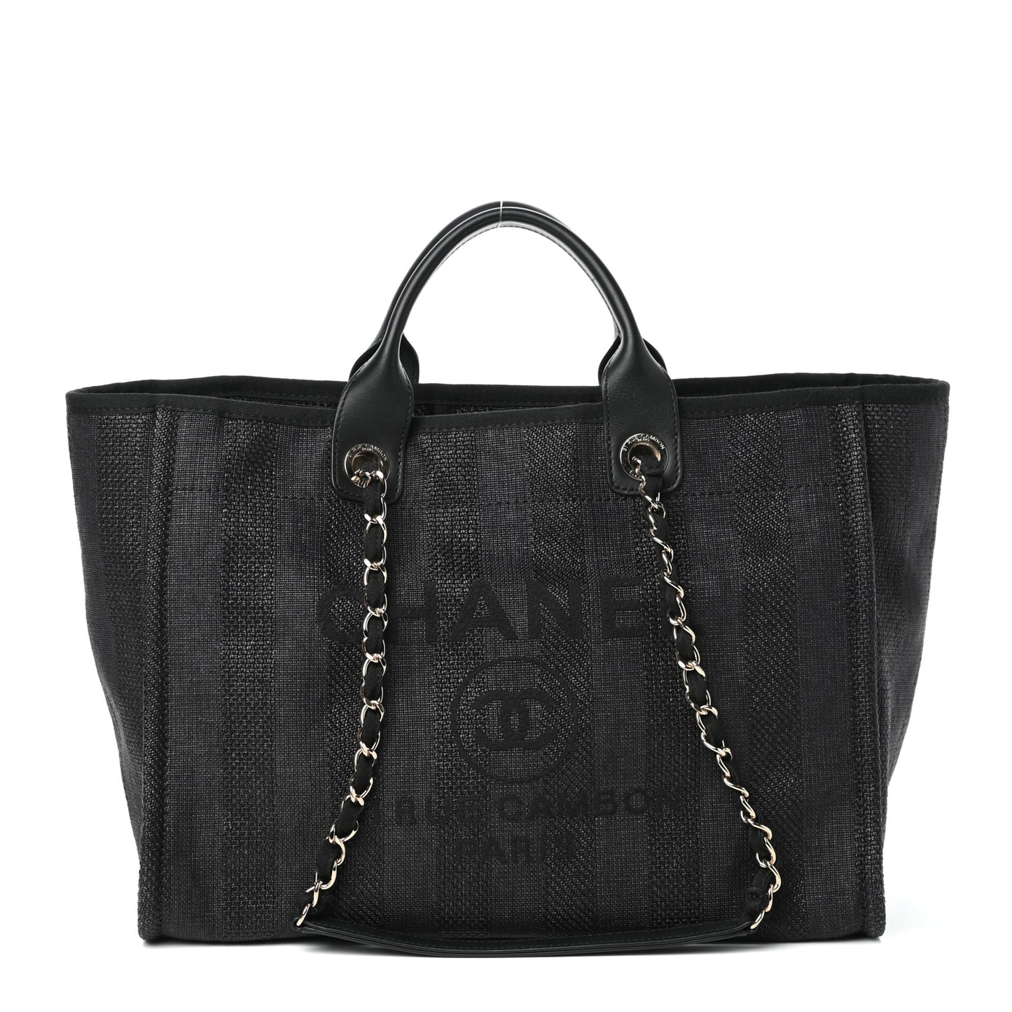 Mixed Fibers Calfskin Striped Medium Deauville Tote Black