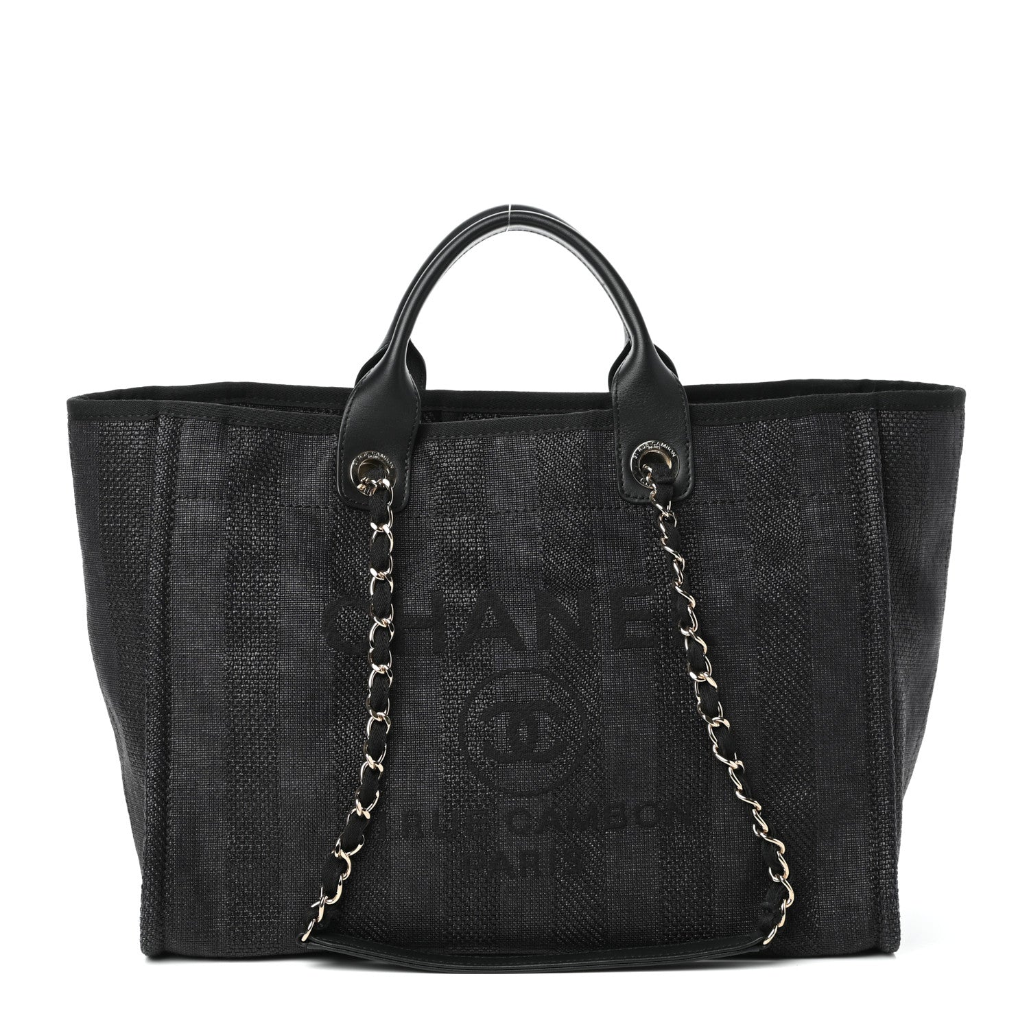 Chanel Mixed Fibers Calfskin Striped Medium Deauville Tote Black 1 of 10