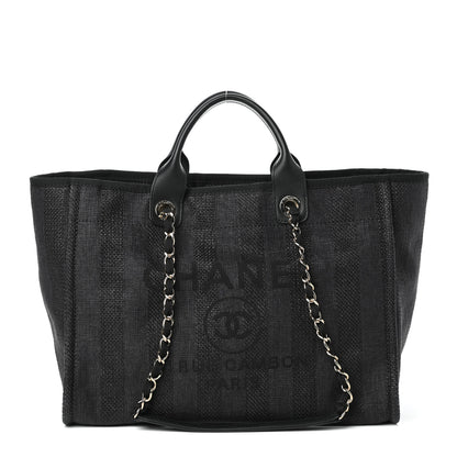 Chanel Mixed Fibers Calfskin Striped Medium Deauville Tote Black 1 of 10