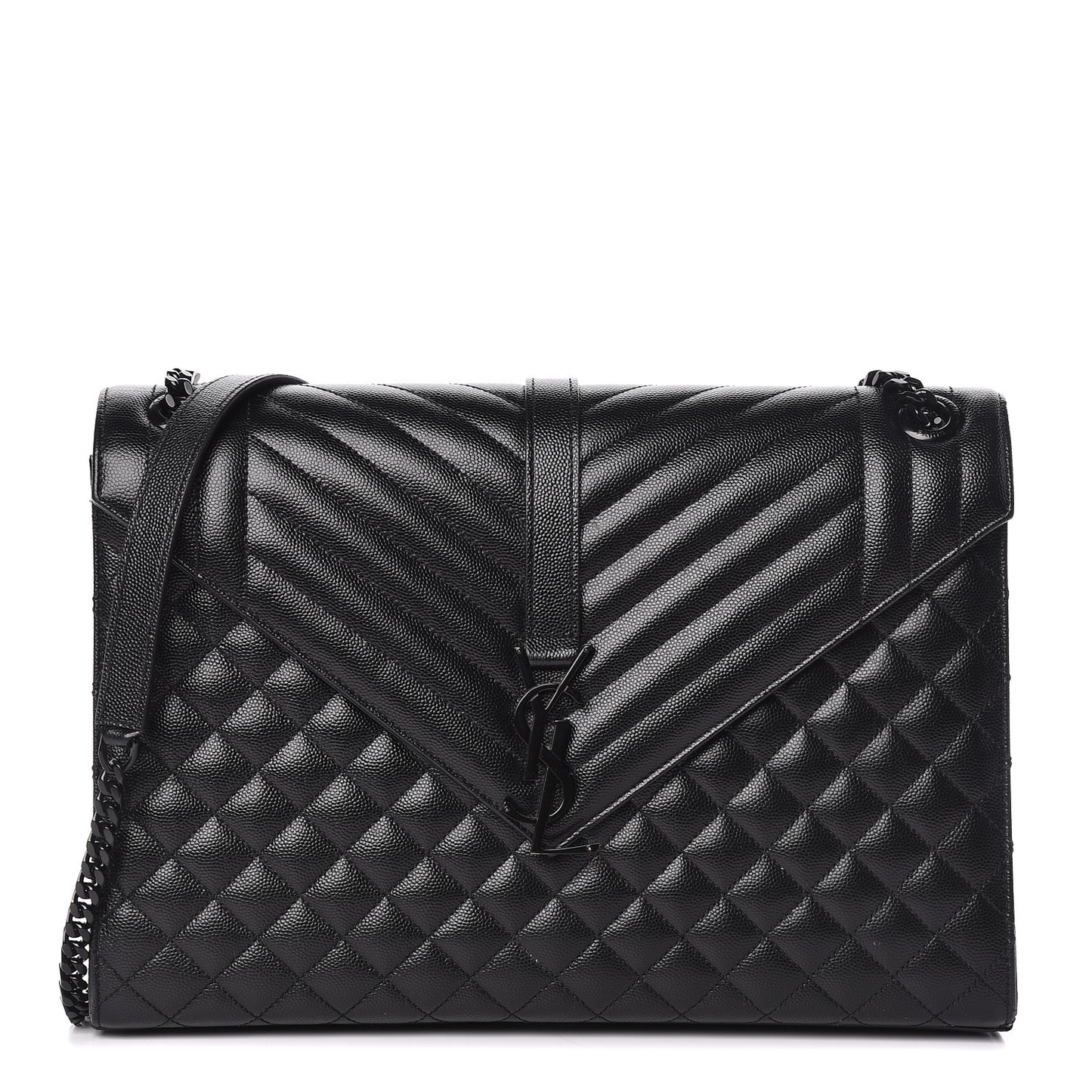 Grain De Poudre Textured Mixed Matelasse Large Triquilt Monogram Monochrome Satchel Black