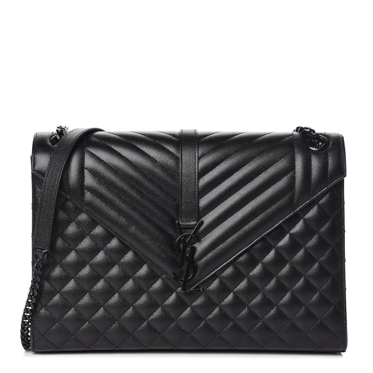 Saint Laurent Grain De Poudre Textured Mixed Matelasse Large Triquilt Monogram Monochrome Satchel Black 1 of 10