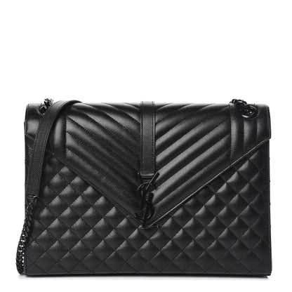 Saint Laurent Grain De Poudre Textured Mixed Matelasse Large Triquilt Monogram Monochrome Satchel Black 1 of 10