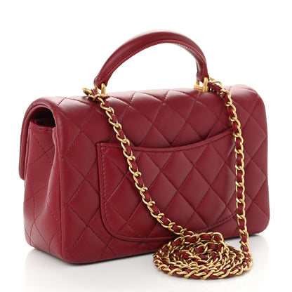 Chanel Lambskin Quilted Mini Top Handle Rectangular Flap Burgundy 3 of 11