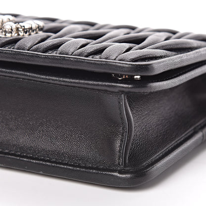 Miu Miu Nappa Matelasse Crystal Pearl Logo Chain Clutch Black 10 of 10