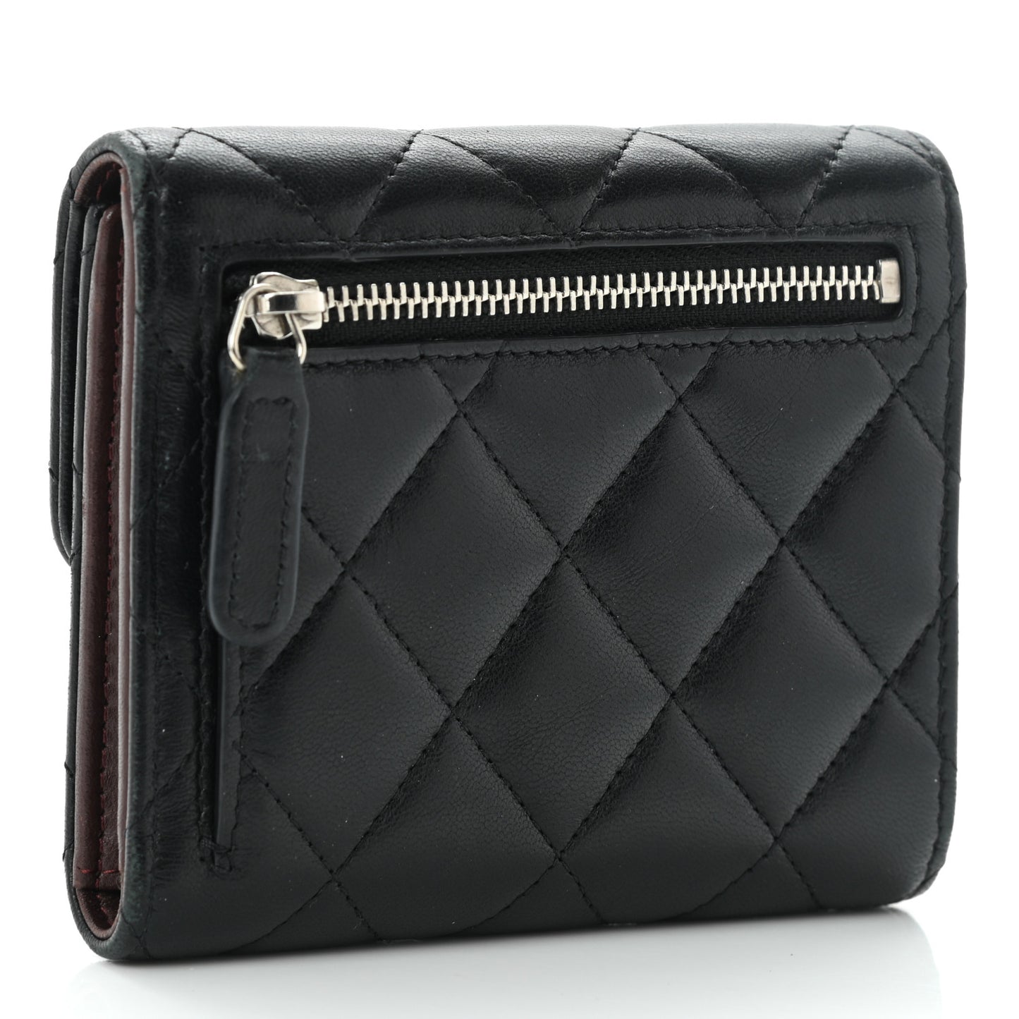Lambskin Quilted Compact Flap Wallet Black