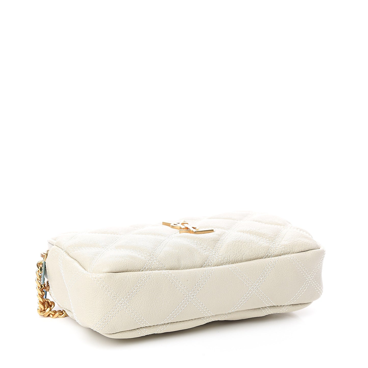 Grained Lambskin Quilted Mini Becky Double Zip Bag Vintage White