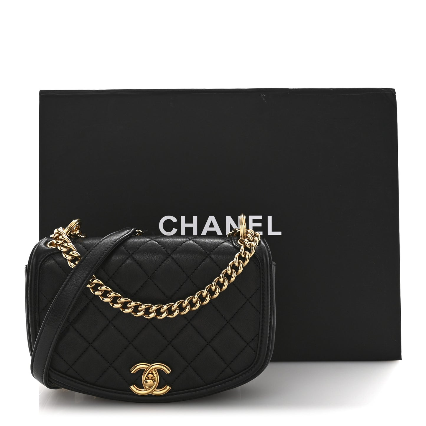 Calfskin Quilted Small Underline Flap Black