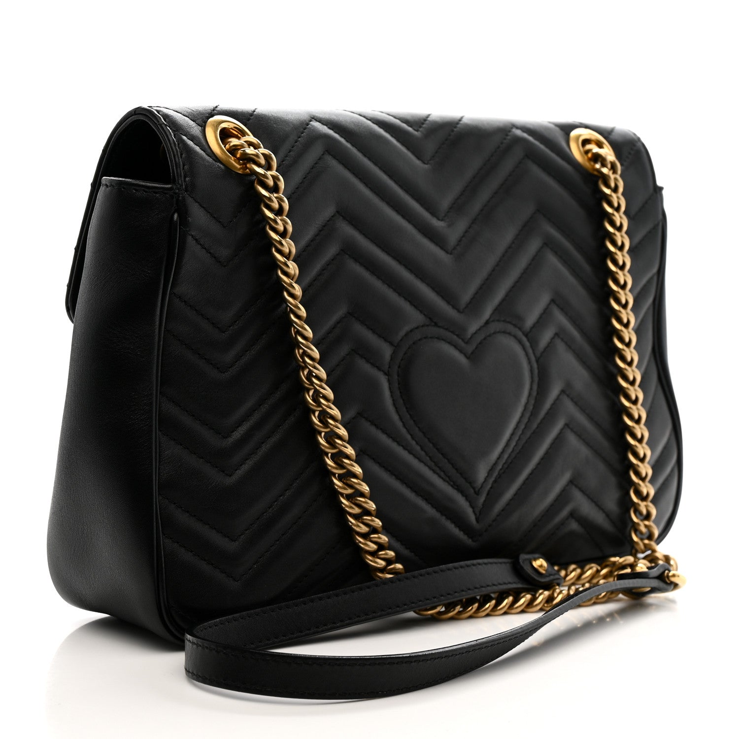Gucci Calfskin Matelasse Medium GG Marmont Shoulder Bag Black 3 of 11