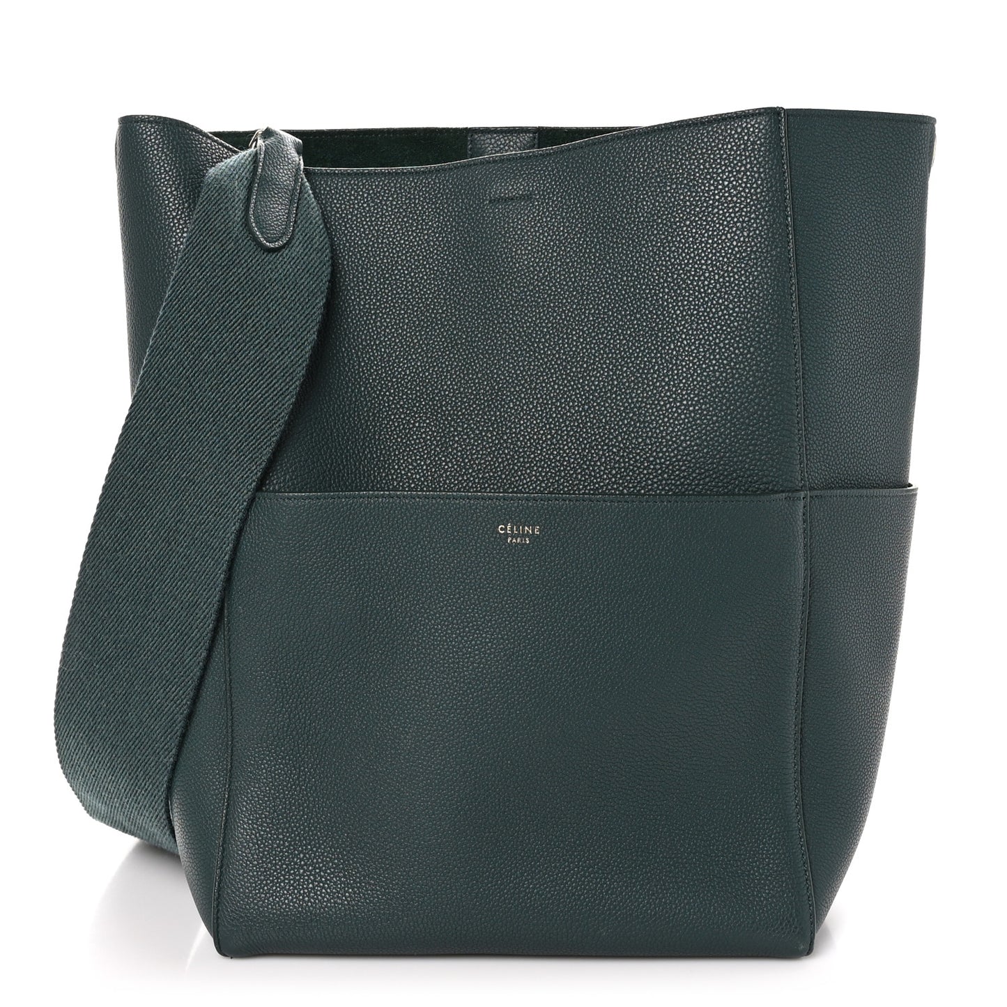 Soft Grained Calfskin Sangle Bucket Bag Green
