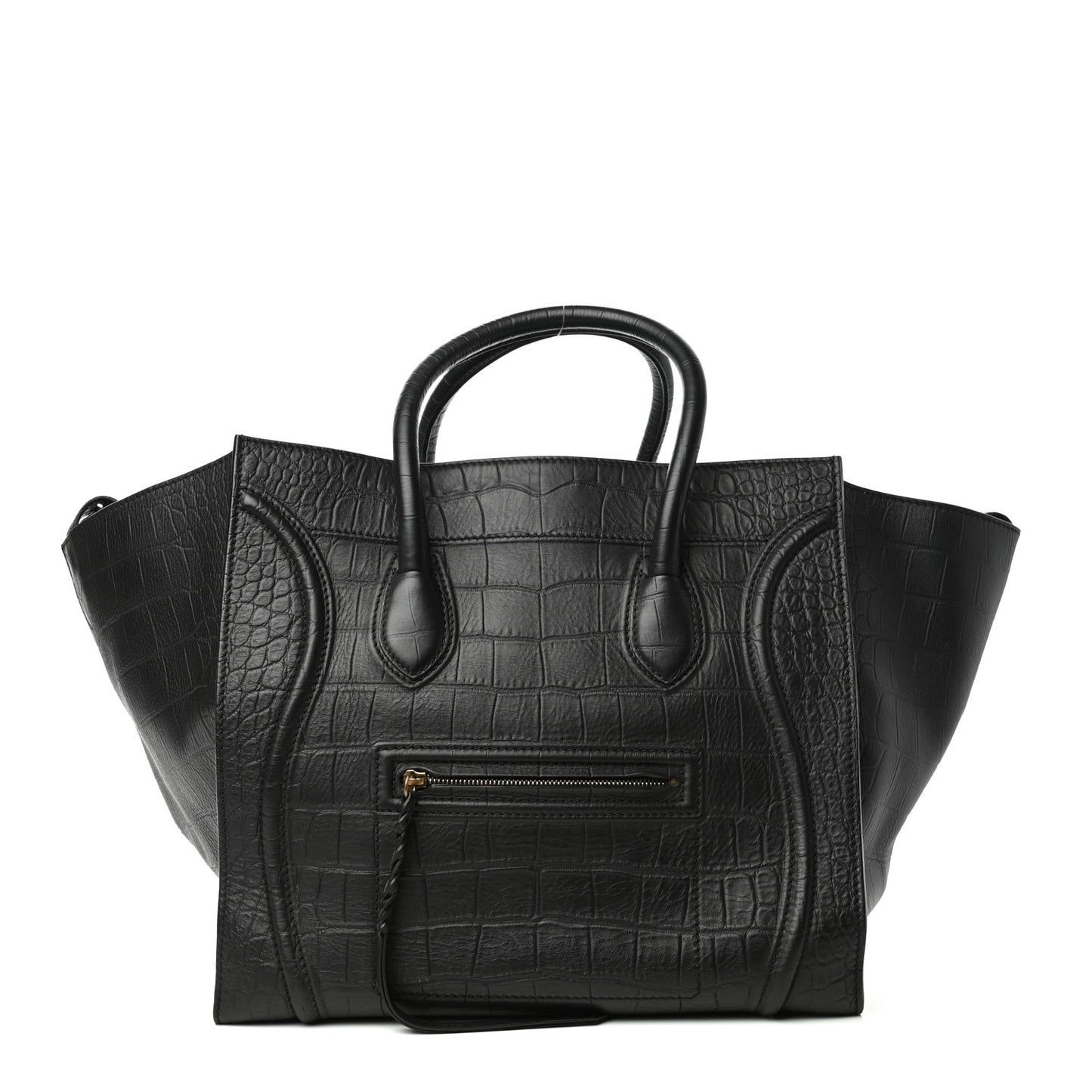 Crocodile Embossed Calfskin Medium Phantom Luggage Black