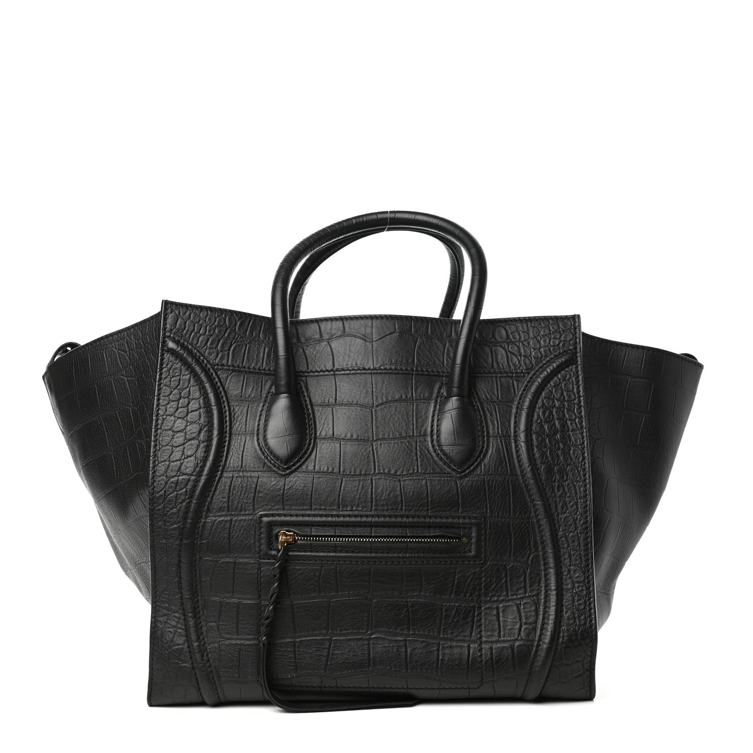 Celine Crocodile Embossed Calfskin Medium Phantom Luggage Black 1 of 8