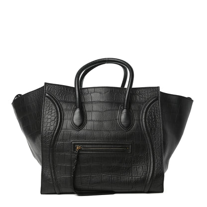Celine Crocodile Embossed Calfskin Medium Phantom Luggage Black 1 of 8