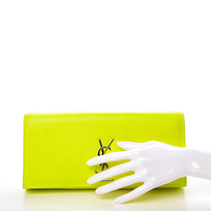 Saint Laurent Calfskin Classic Monogram Clutch Neon Yellow 2 of 15