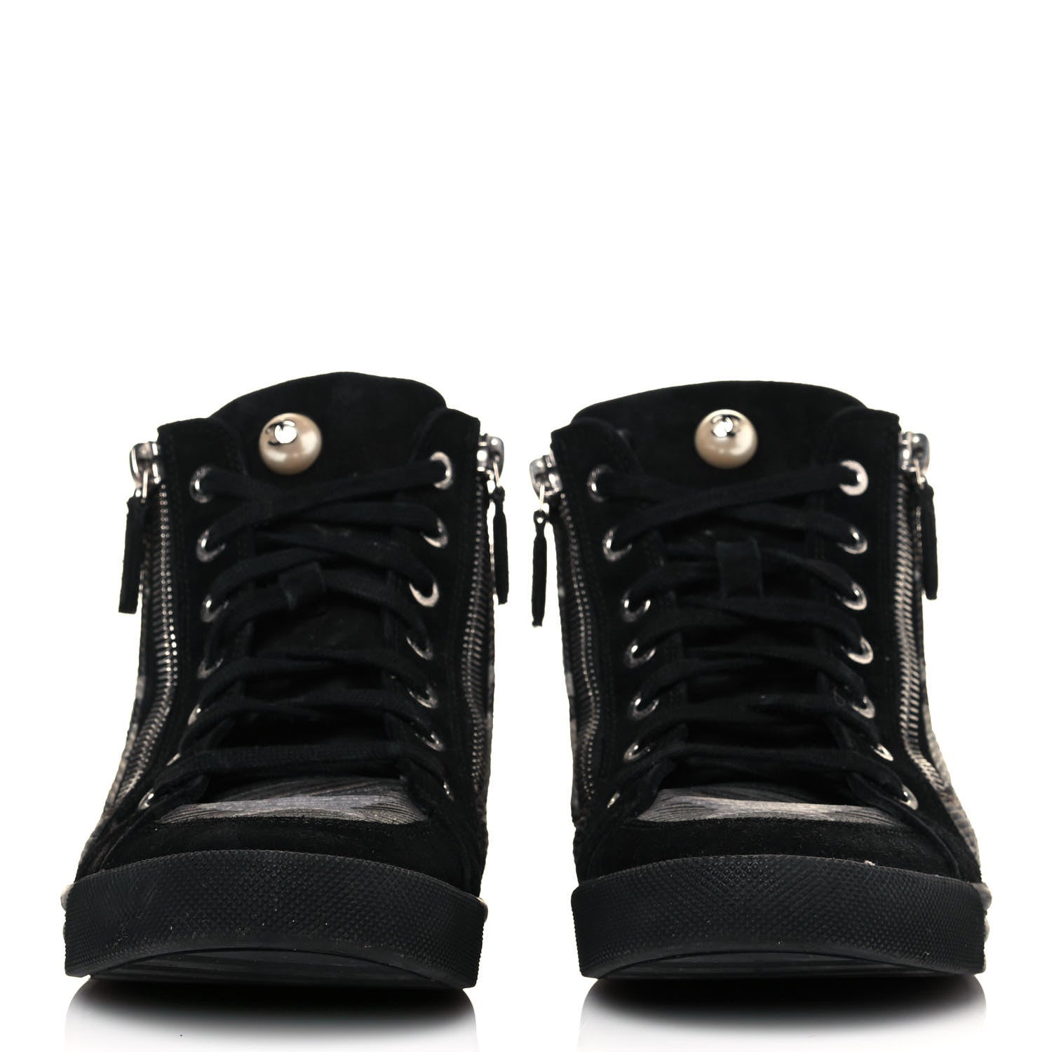 Chanel Canvas Suede CC Star Zipped High Top Sneakers 36 Black 2 of 10