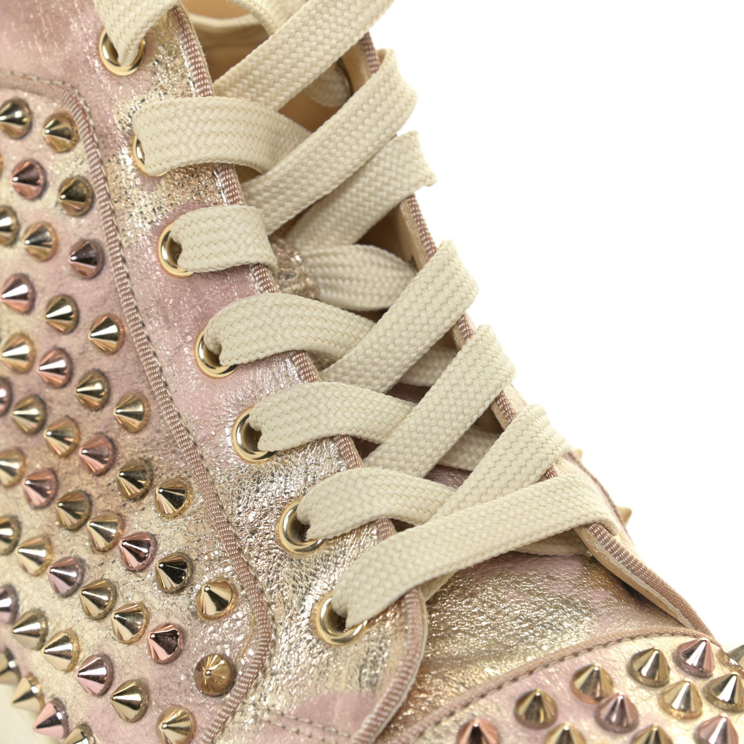 Christian Louboutin Metallic Crinkled Nappa Womens Louis Spikes Flat Sneakers 38.5 Rose Gold Multicolor 15 of 16