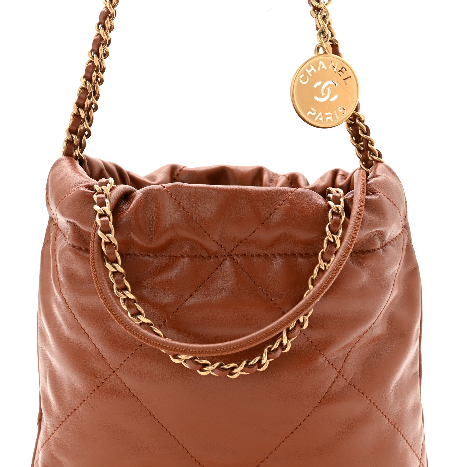Chanel Shiny Calfskin Quilted Mini Chanel 22 Light Brown 8 of 10