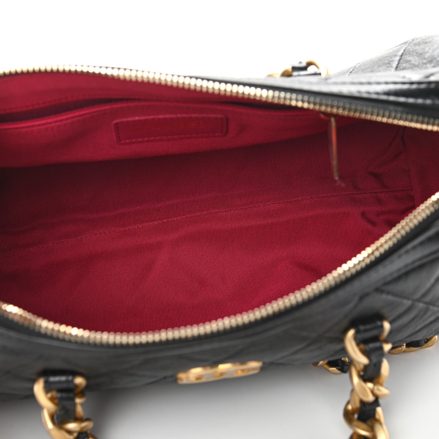 Shiny Lambskin Quilted Fashion Therapy Bowling Bag Black