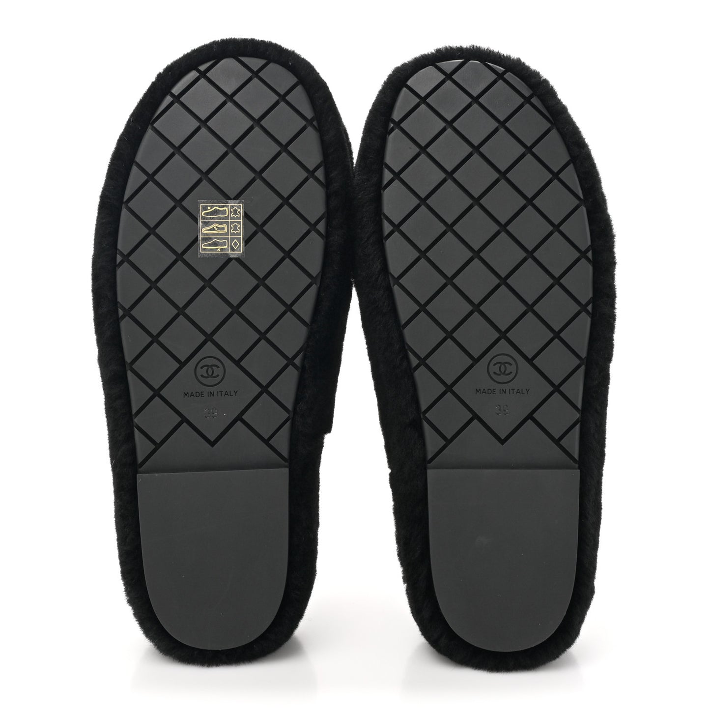 Shearling CC Flat Mules 39 Black