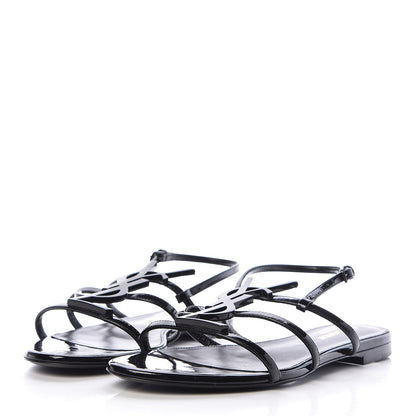 Saint Laurent Patent Calfskin Cassandra Monogram Sandals 38 Black 3 of 9
