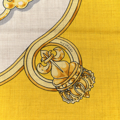 Hermes Cashmere Silk Cavalcadour Shawl 140 Naturel Jaune Multi 2 of 6
