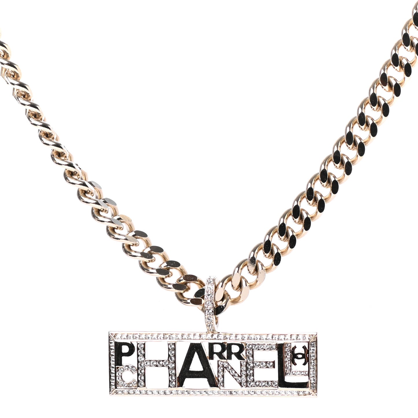 x Pharrell Williams Crystal Logo Necklace Gold