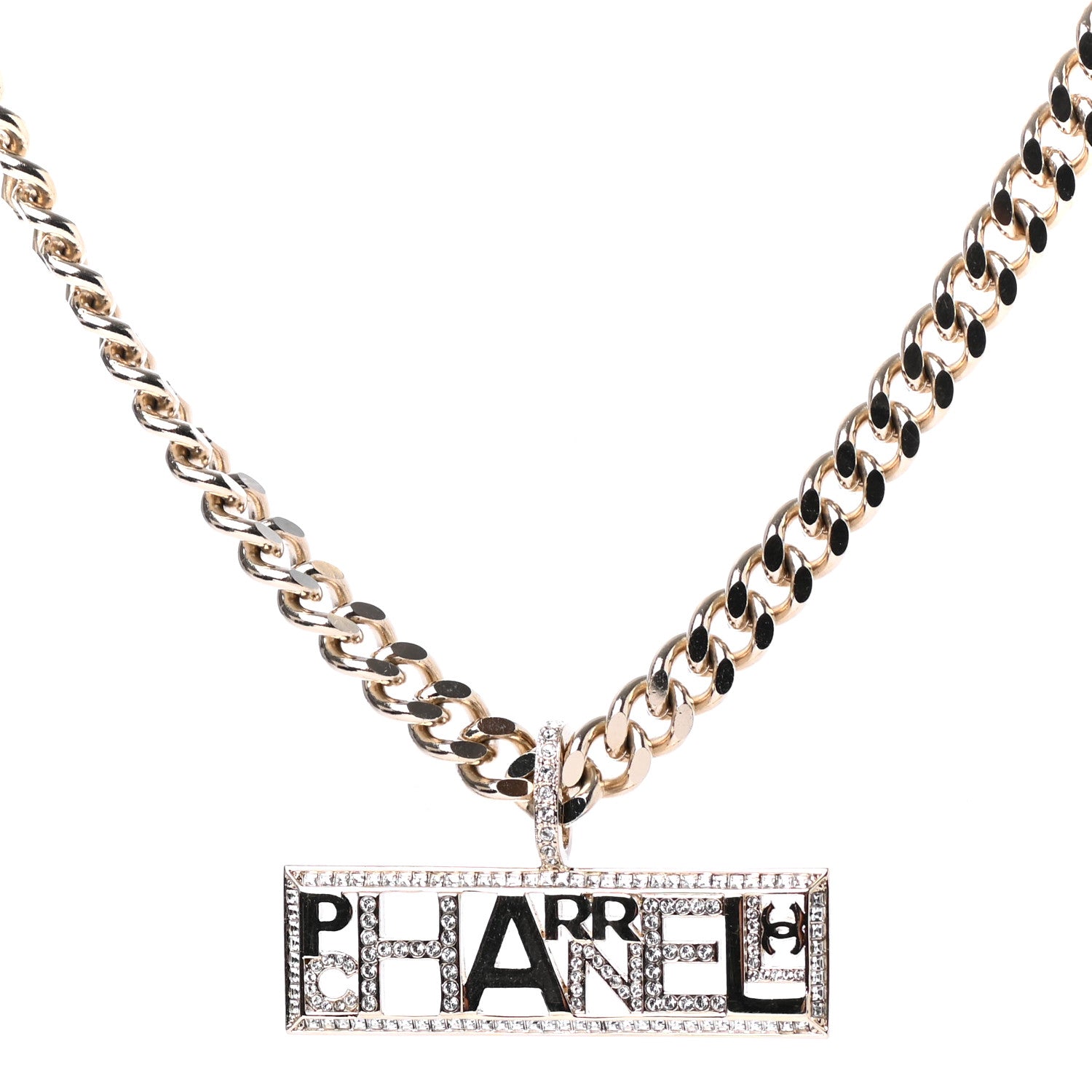 Chanel x Pharrell Williams Crystal Logo Necklace Gold 1 of 4