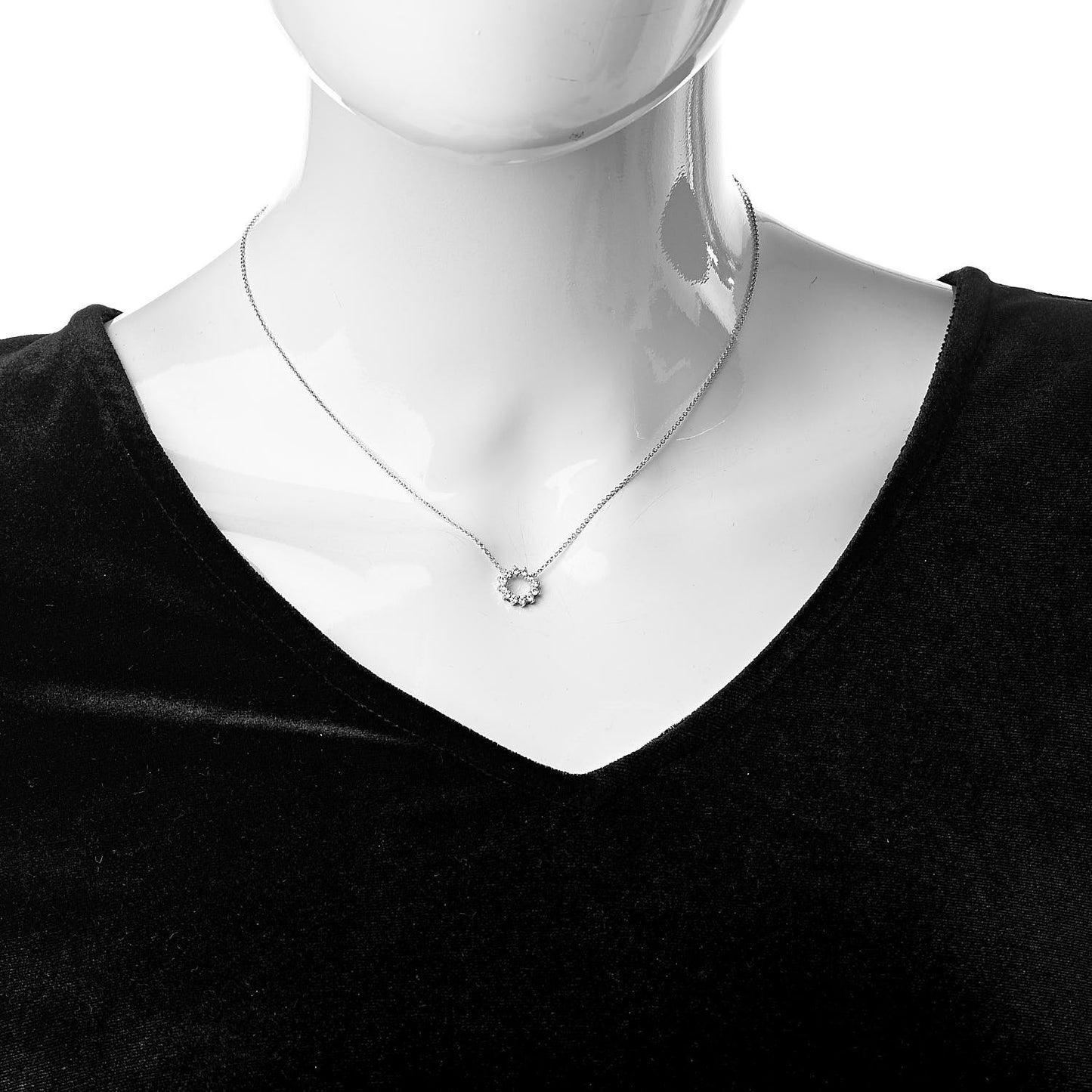 Platinum Diamond Mini Open Circle Pendant Necklace