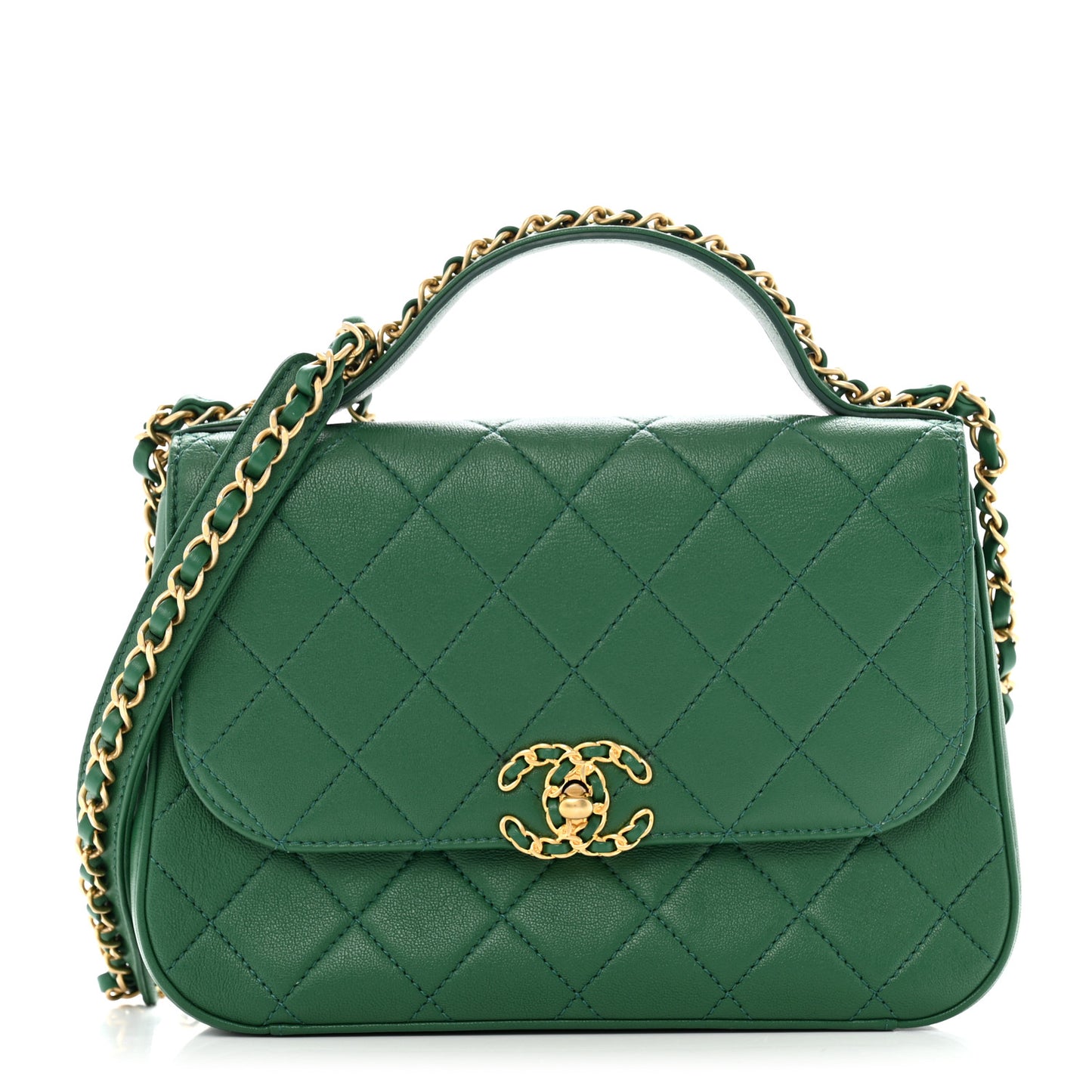 Lambskin Quilted Chain Infinity Top Handle Flap Green