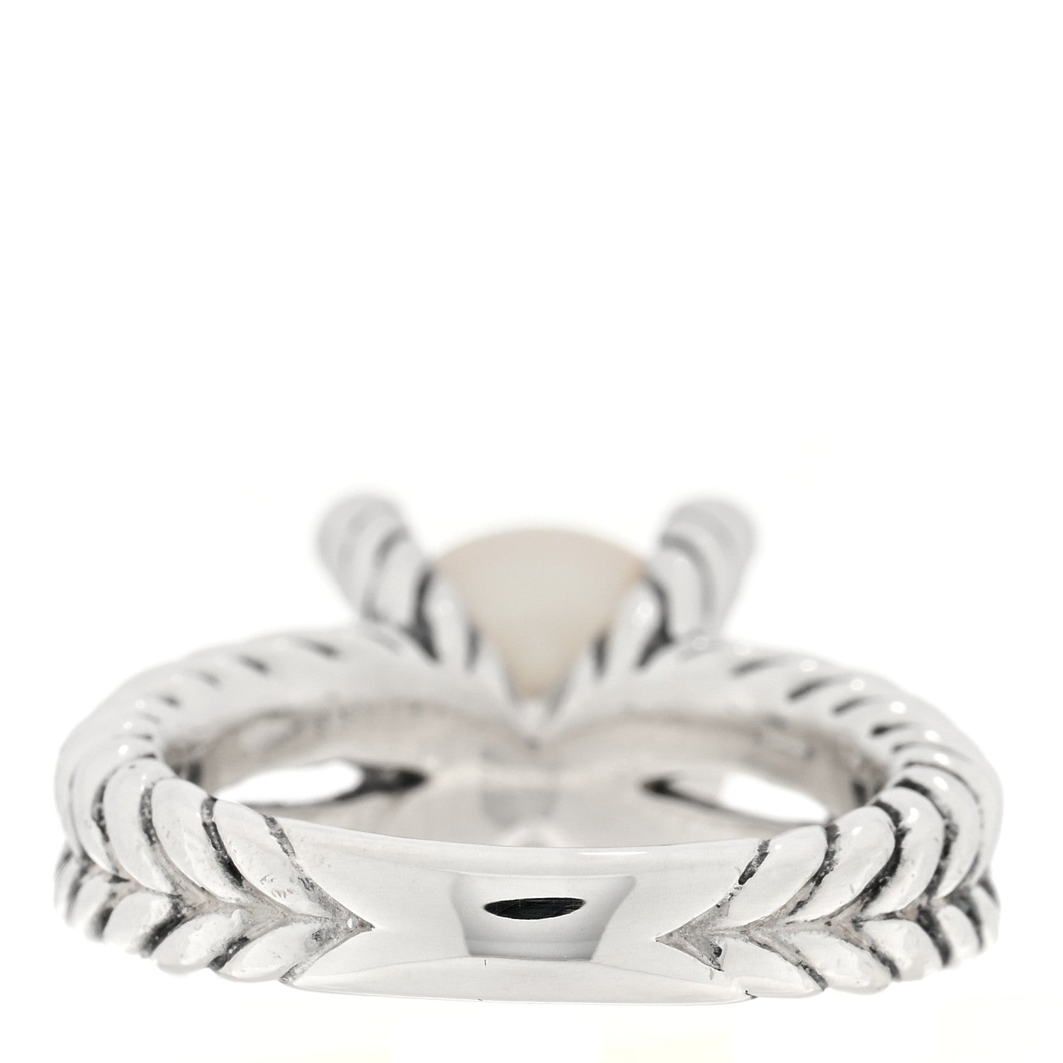 David Yurman Sterling Silver Diamond Pearl 10mm Cable Ring 54 7 3 of 4