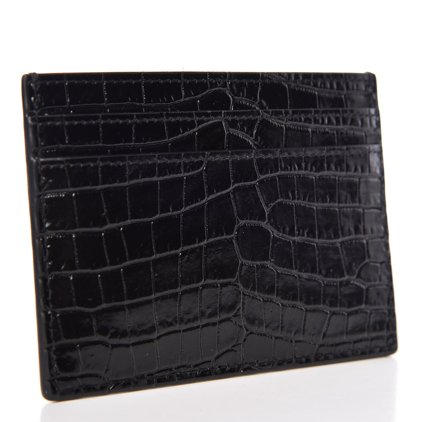 Calfskin Crocodile Embossed Monogram Credit Card Case Black