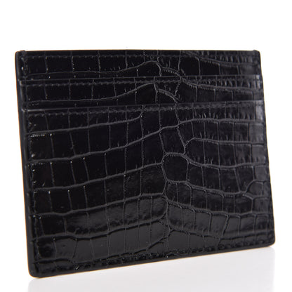 Saint Laurent Calfskin Crocodile Embossed Monogram Credit Card Case Black 3 of 8
