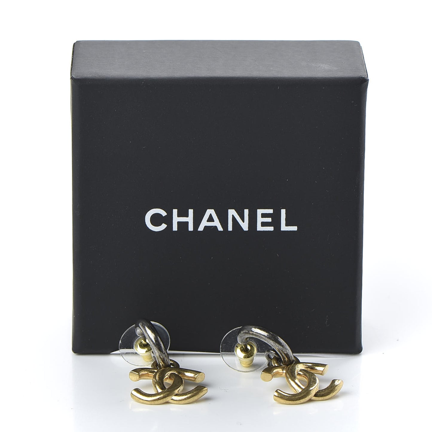 Metal Drop CC Earrings Ruthenium Gold
