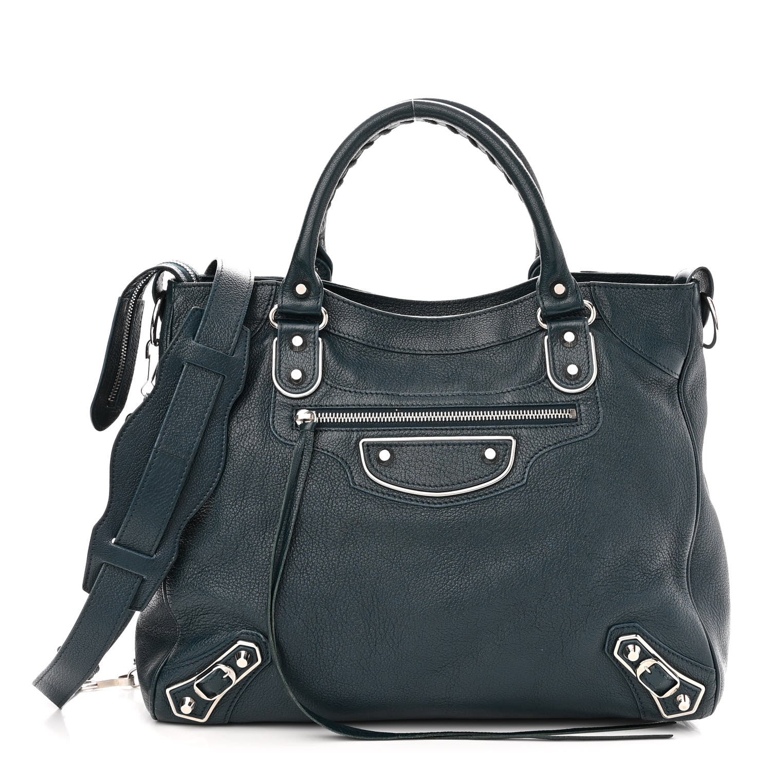 Balenciaga Chevre Silver Metallic Edge Hardware Velo Bleu Paon 1 of 10