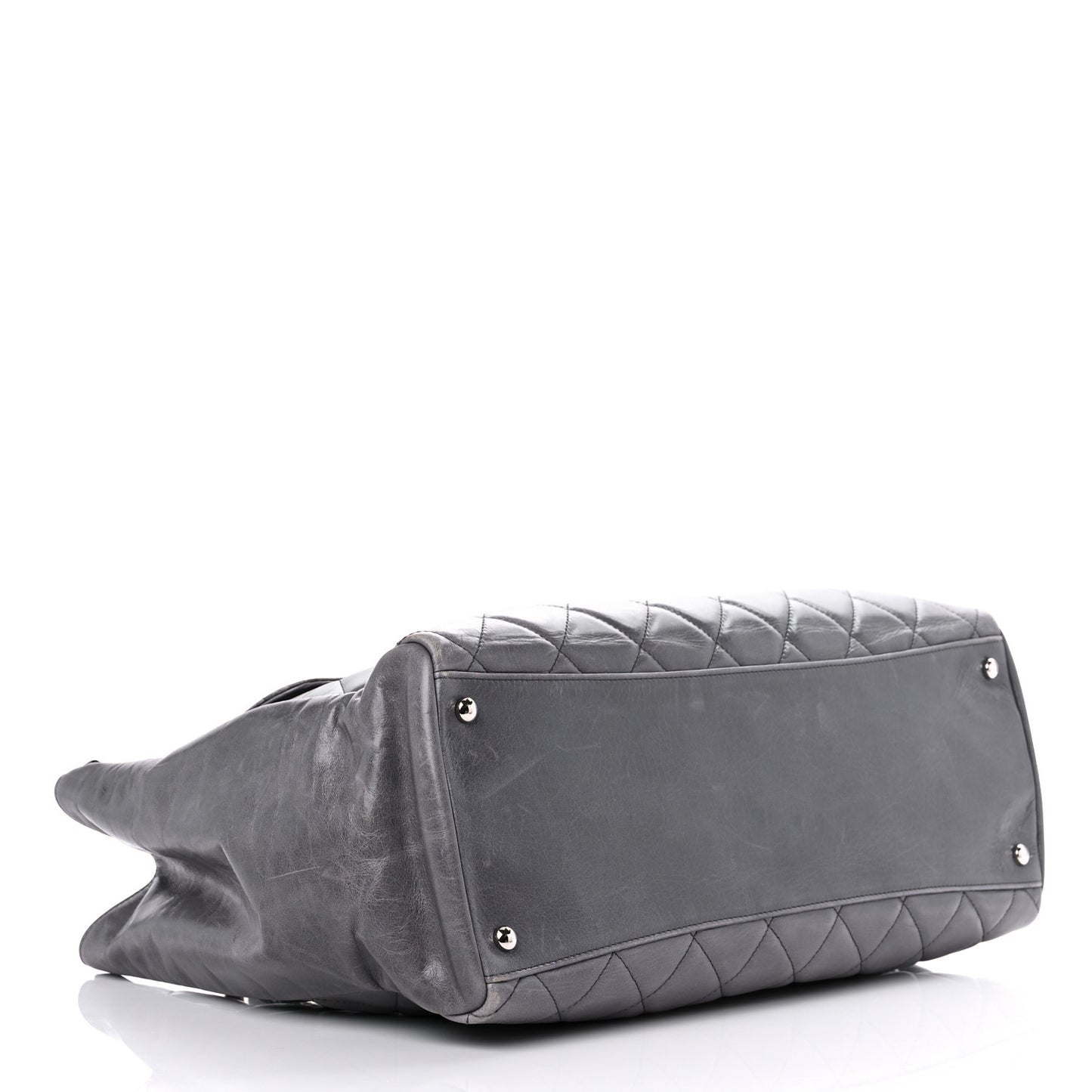 Glazed Calfskin Quilted Large CC Delivery Tote Grey