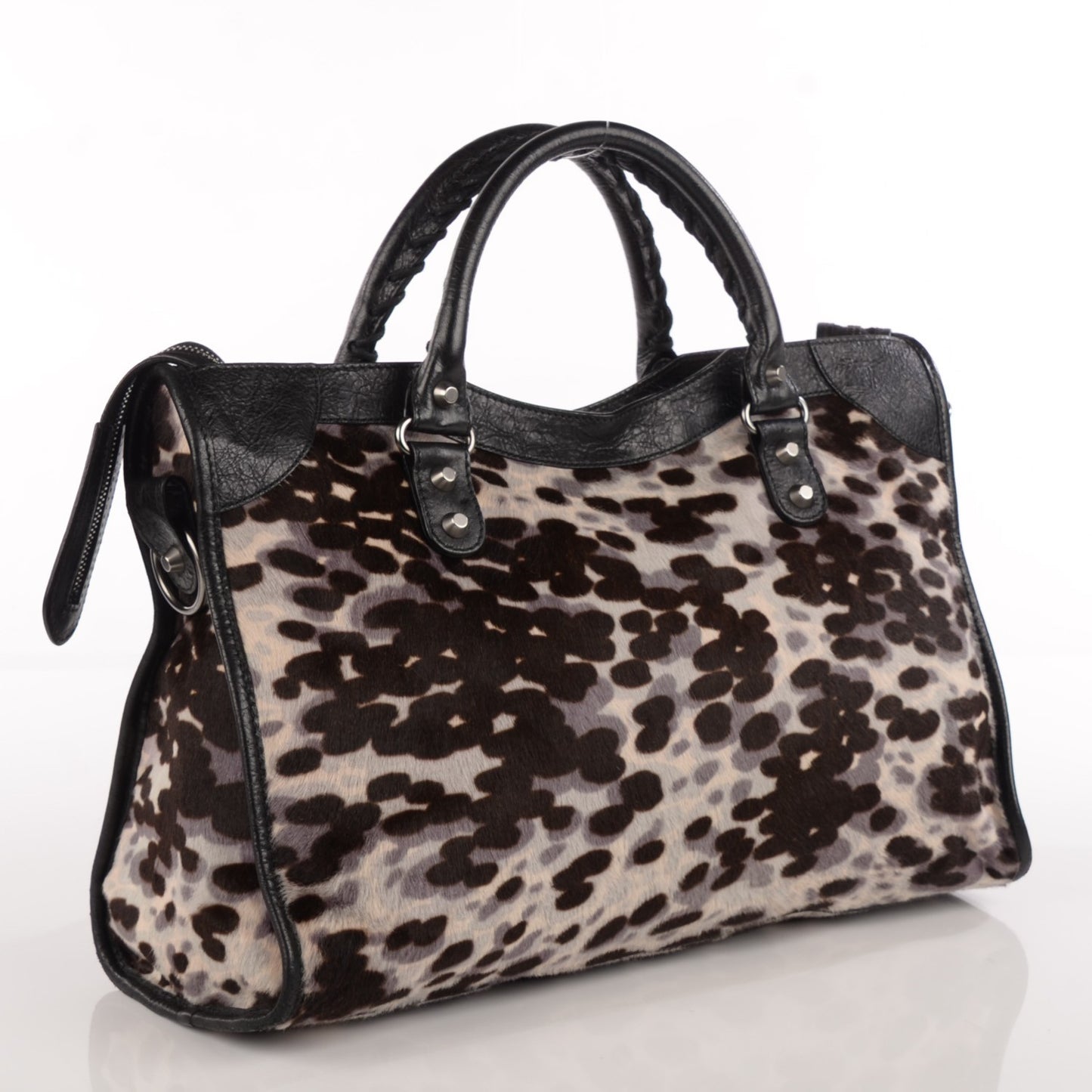 Leopard Pony Hair Classic Hardware City Black
