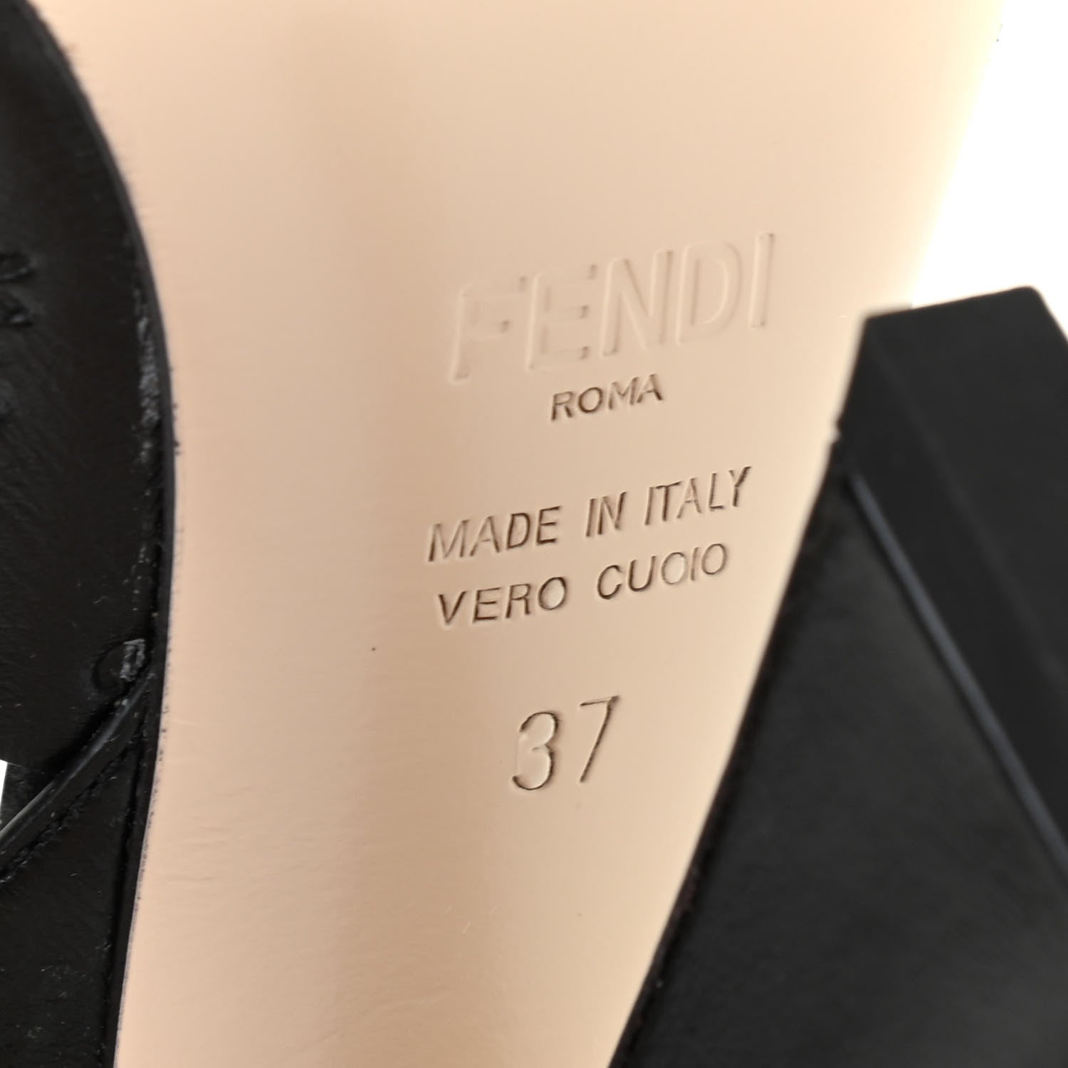 Fendi Calfskin Karligraphy Embossed Ffreedom Slingback Sandals 37 Black 7 of 7