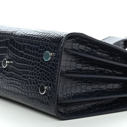 Saint Laurent Calfskin Crocodile Embossed Nano Sac De Jour Navy 9 of 9