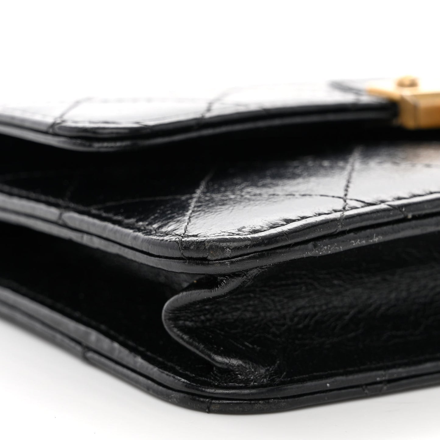 Aged Glazed Calfskin Stitched Golden Class CC Wallet on Chain WOC Black